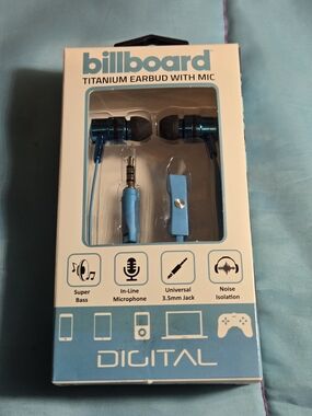 billboard Titanium In-Ear Earbud Headphones with Mic - Blue